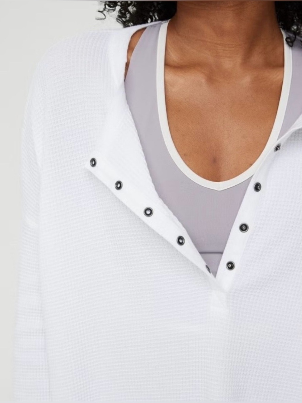 Offline Aerie Way Back Waffle Henley L White Oversized Long Sleeve - Picture 3 of 6